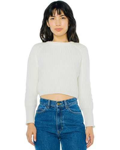 American Apparel Cropped Fisherman Long Sleeve Pullover - White