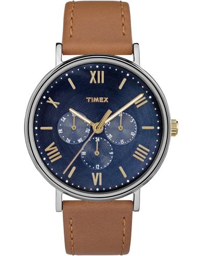 Timex Tw2r29100 Southview 41mm Multifunction Tan/blue Leather Strap Watch