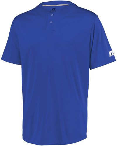 Russell 2-button Baseball Jersey-short Sleeve Moisture-wicking Dri-power Performance Shirt - Blue