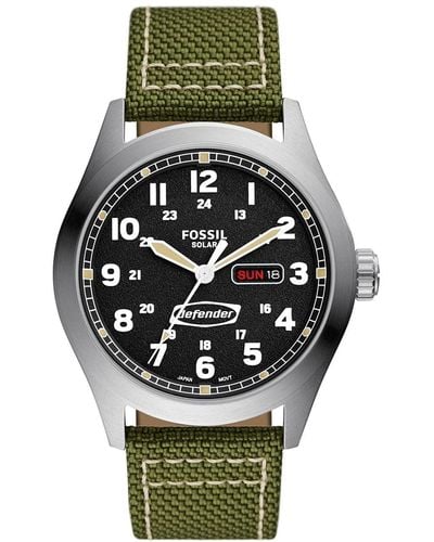 Fossil Defender Solar-powered Stainless Steel And Nylon Watch - Green