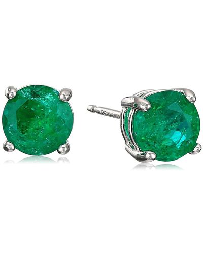 Amazon Essentials Sterling Silver Round Created Emerald Birthstone Stud Earrings - Green