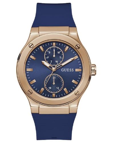 Guess Blue Strap Blue Dial Rose Gold Tone