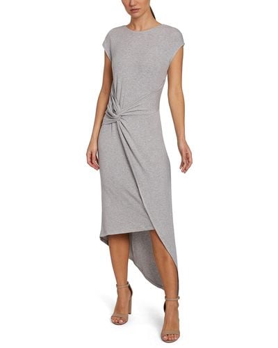Laundry by Shelli Segal Midi Cap Sleeve Asymmetrical Knot Front Dresses - Gray