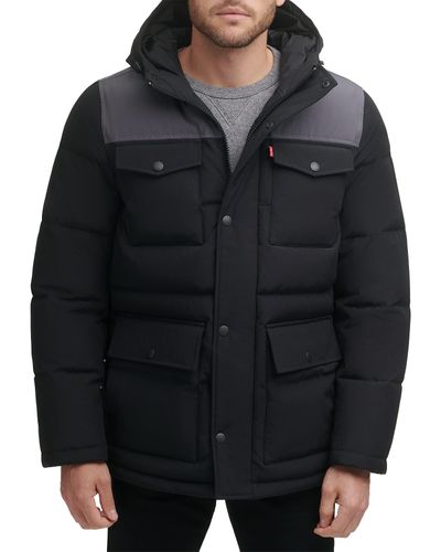 Levi's Quilted Four Pocket Parka Hoody Jacket - Black