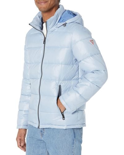 Guess Mid-weight Puffer Jacket With Removable Hood - Blue