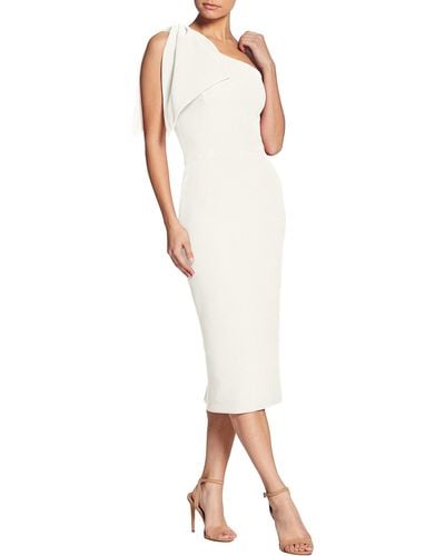 Dress the Population Tiffany Asymmetrical Bow Neckline Bodycon Midi Dress - White
