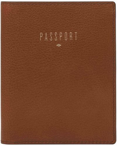 Fossil Passport Leather Wallet Rfid Blocking Travel Passport Holder Case - Brown