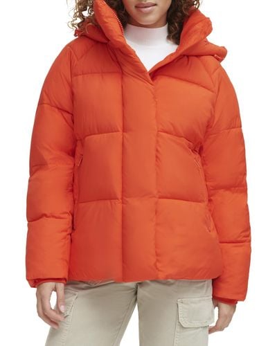 Levi's Selma Hooded Puffer Jacket Coat - Orange