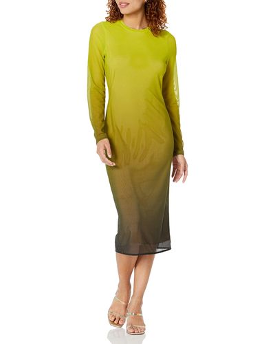 The Drop Gene Mesh Long Sleeve Midi Dress With Open Back - Yellow