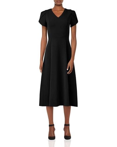 Calvin Klein Tulip Sleeve A-line Midi Dress - Black