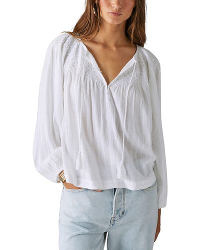 Lucky Brand Smocked Peasant Blouse - Gray