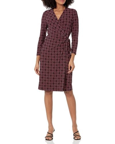 Anne Klein Printed Classic Wrap Dress - Red