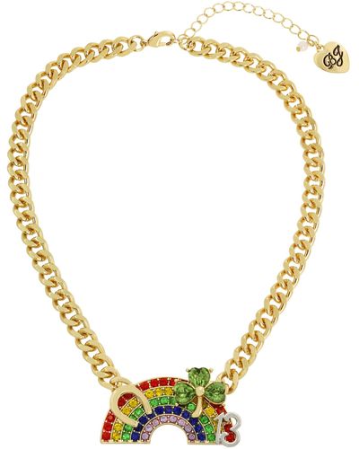 Betsey Johnson S Lucky Rainbow Pendant Necklace - Metallic