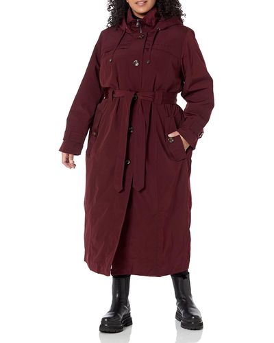 London Fog Plus Size Maxi Trenchcoat - Red