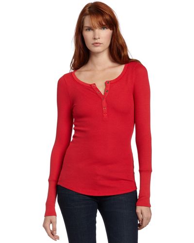Splendid S Therml Long Sleeve Button Henly - Red