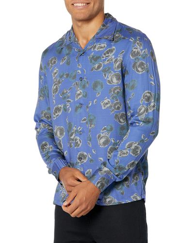 John Varvatos Charlie Camp Collar Long Sleeve Shirt - Blue