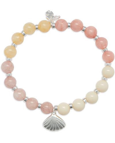 Lucky Brand Tone Shell Charm Crystal Beaded Stretch Bracelet - Natural