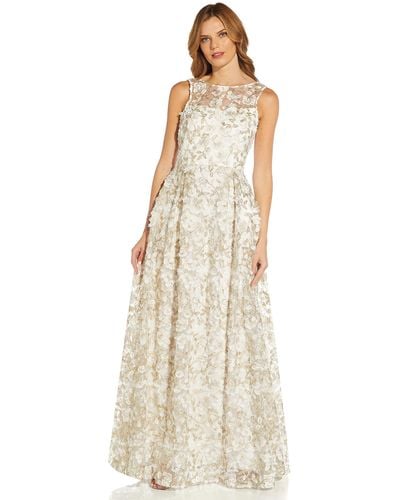 Adrianna Papell Metallic Floral Gown - White