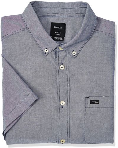 RVCA Mens Short Sleeve Oxford Button Down Shirt - Blue