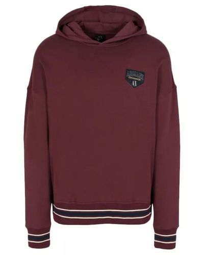 Emporio Armani A | X Armani Exchange Collegiate Capsule Cotton French Terry Logo Patch Pullover Hoodie Sweatshirt - Red
