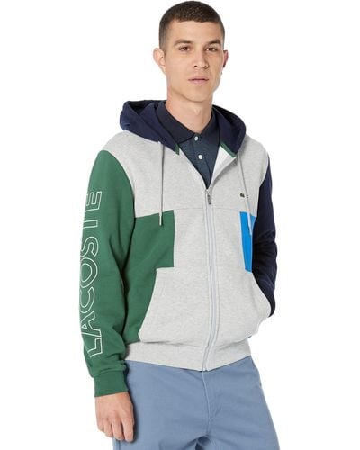 Lacoste Long Sleeve Full Zip Hooded Color-blocked Sweatshirt W/ On Sleeve - Green