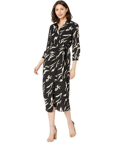 Donna Morgan Plus Size Long Sleeve Midi Wrap Dress - Black