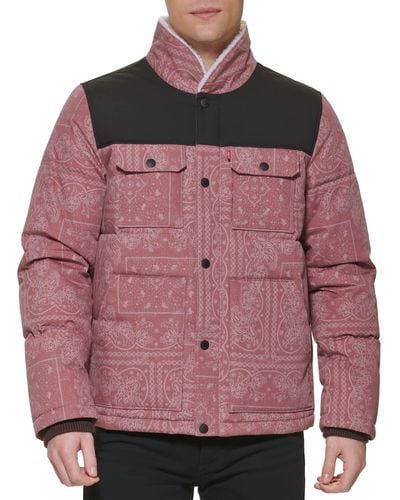 Levi's Quilted Mixed Media Shirttail Work Wear Puffer Jacket - Pink