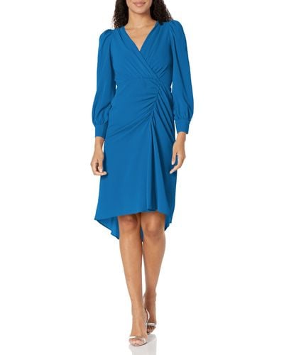 Maggy London Long Sleeve Bubble Crepe Dress Workwear Event Guest Of Wedding - Blue