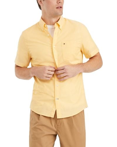 Tommy Hilfiger Short Sleeve Casual Button-down Shirt In Custom Fit - Yellow