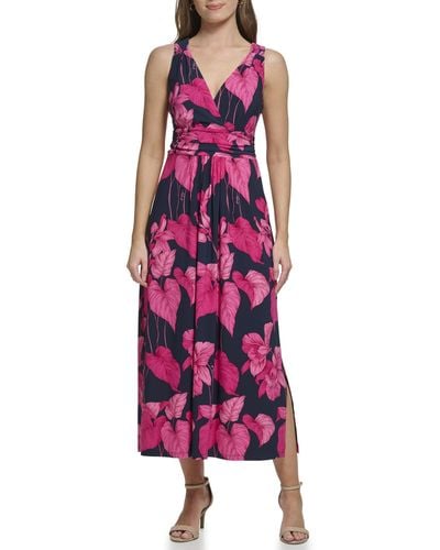 Tommy Hilfiger Floral Ruched Maxi Dress - Purple