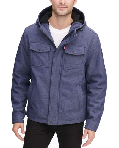 Levi's Big Soft Shell Two Pocket Sherpa Lined Hooded Trucker Jacket - Blue