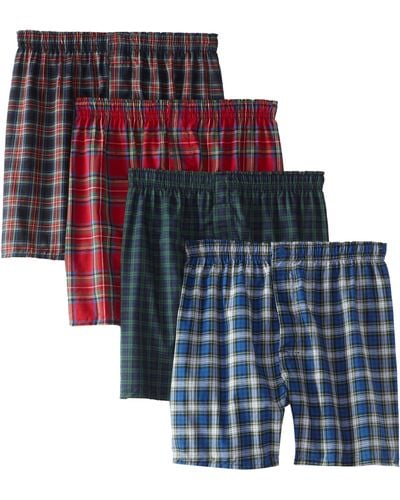 Hanes Ultimate 4-pack Freshiq Plaid Boxer With Comfortflex Waistband-assorted Colors - Blue