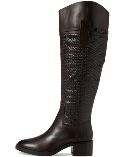Franco Sarto S Colt Tall Wide Calf Knee High Boot Dark Brown Leather 8.5 M - Black