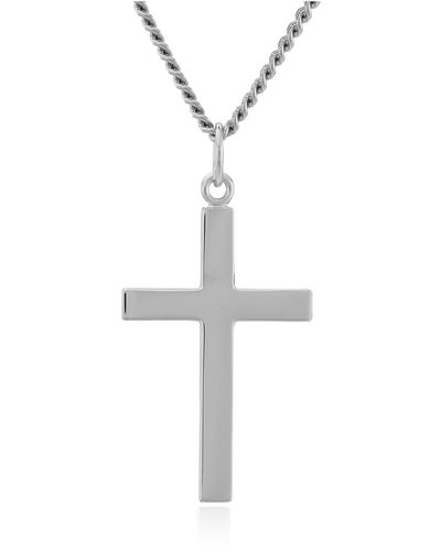 Amazon Essentials Sterling Silver Solid Polished Cross With Lord's Prayer Inscription And Stainless Steel Chain - Black