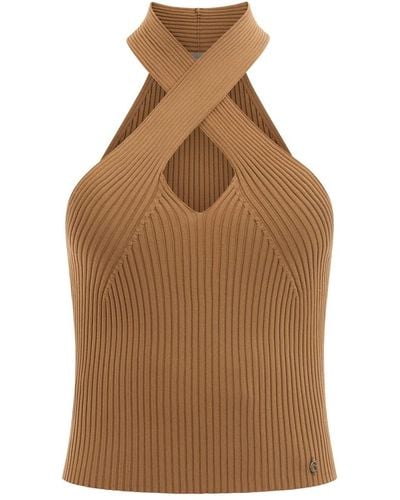 Guess Sleeveless Claire Halter Swtr Top - Brown