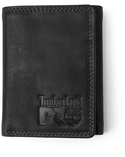 Timberland Pro Leather Rfid Trifold Wallet With Id Window - Black