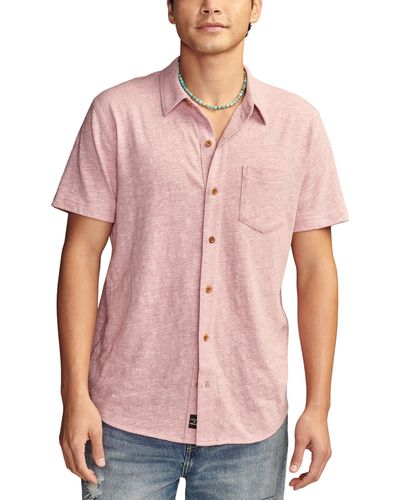 Lucky Brand Linen Short Sleeve Button Down Shirt - Pink
