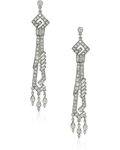 Ben-Amun Deco Crystal Dangling Drop Post Earrings For Bridal Wedding Anniversary - Black