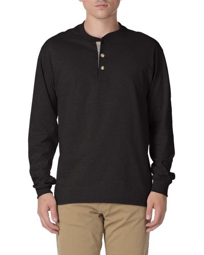 Hanes Sleeve Beefy Henley T-shirt - Medium - Black