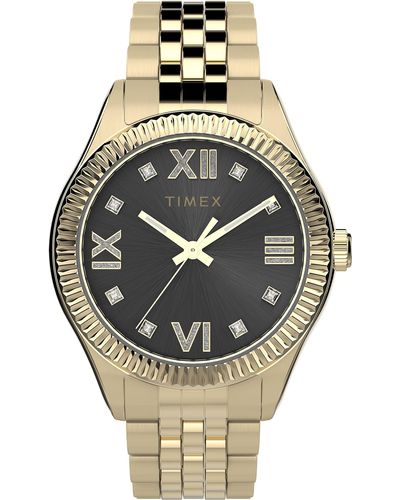 Timex Waterbury Legacy 34mm Watch Black Dial Gold-Tone Stainless Steel Case & Bracelet with Crystals - Grau