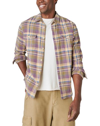 Lucky Brand Plaid Utility Cloud Soft Long Sleeve Flannel - Brown