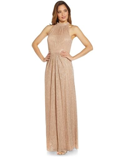 Adrianna Papell Metallic Mesh Gown - Natural