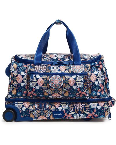 Vera Bradley Recycled Ripstop Foldable Rolling Duffle Bag - Blue
