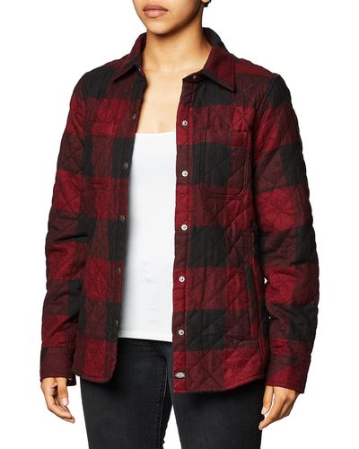 Dickies Womens Quilted Flannel Shirt Jacket - Red