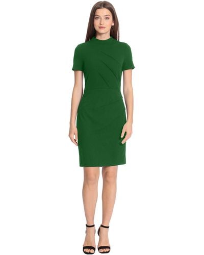 Maggy London Pintuck Detailed Mock Neck Dress Career Office Workwear Occasion Event Guest Of - Green