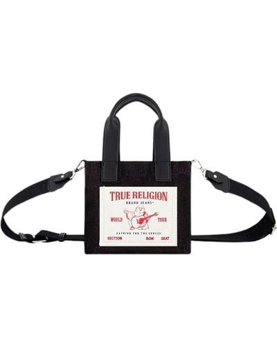 True Religion Tote, Mini Travel Shoulder Bag With Adjustable Strap, Black Denim