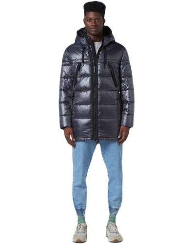 Andrew Marc Mid-length Water Resistant High Shine Shell Barreto Parka - Blue