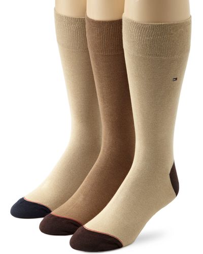 Tommy Hilfiger 3 Pack Heel Toe Flatknit Crew Socks - Natural
