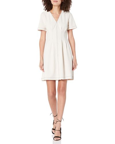 Maggy London Short Sleeve Fit And Flare Scuba Crepe Dress - White