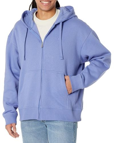 Calvin Klein Relaxed Fit Archive Logo Fleece Full Zip Hoodie - Blue